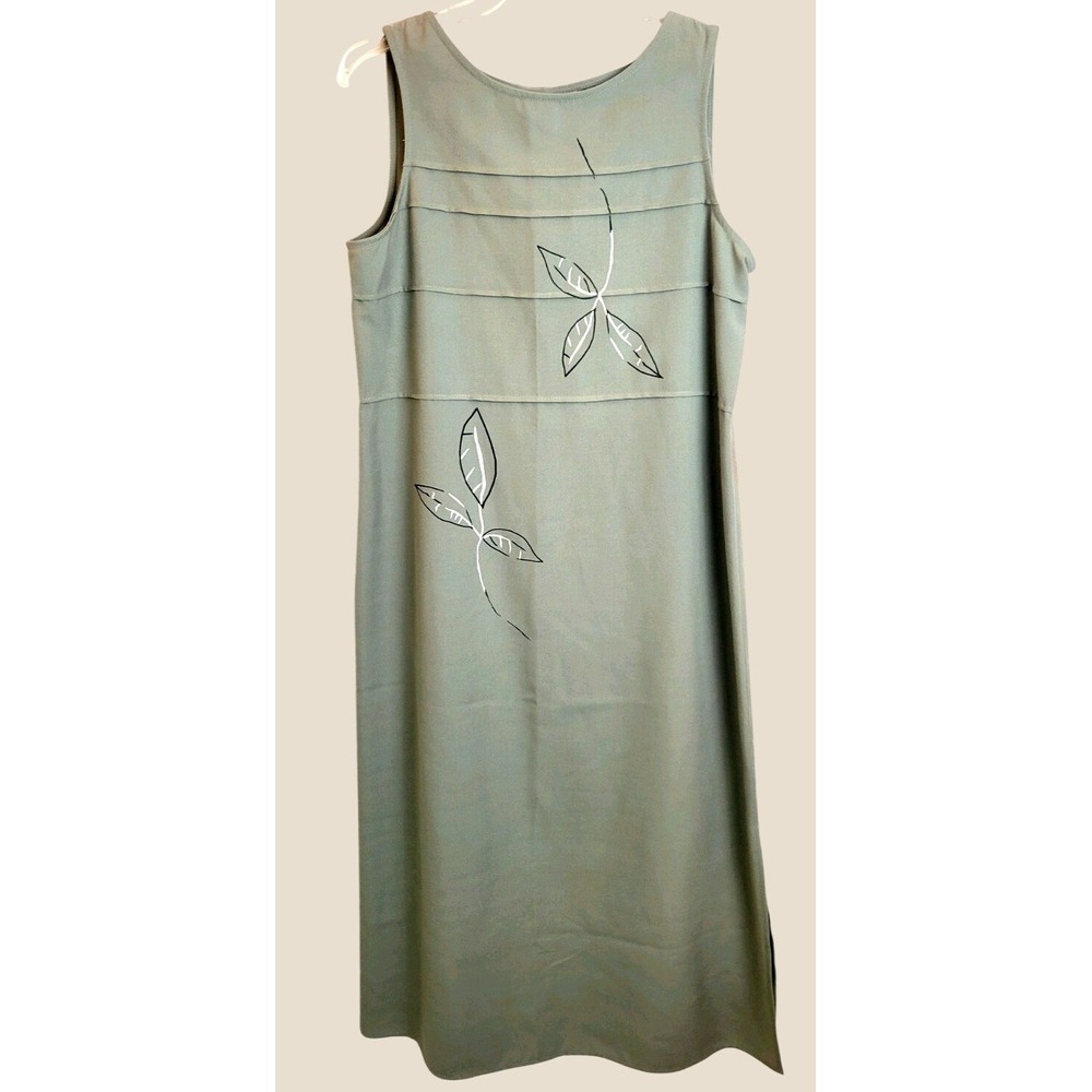 NOS VTG Leslie Belle Dress 90s Minimalist Sheath Tiered Leaf Sage Green Size 10